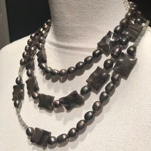 Zebra Stone, Platinum Pearls, And Silver Necklace